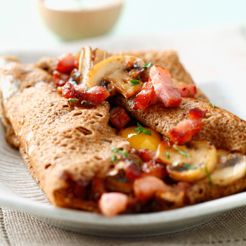 Galette aux champignons, lardons et oeuf